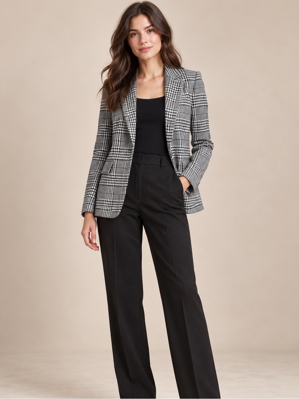 H&M Black White Glen Plaid Tailored Blazer Jacket Size 2 Houndstooth NWOT